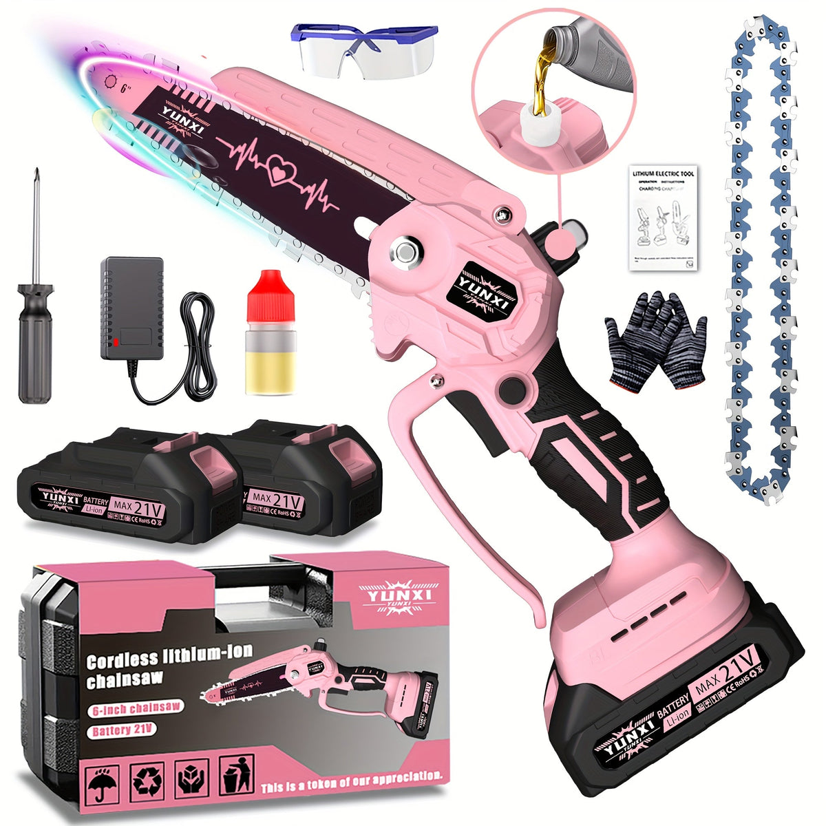 Cordless Electric Pruning Saw Handheld Mini Chainsaw Wireless Portable Tree Branch Cutter with Safety for Garden, Patio and Y