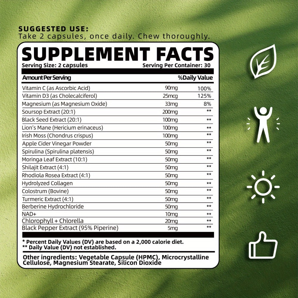 Herbal Supplement with CLEI Label, Soursop Graviola 24-in-1 Capsules, 60 Count, One or Two Bottles — image 2