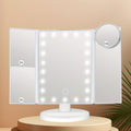 Trifold LED Vanity Mirror with 1X 2X 3X 10X Magnification Touch Screen Adjustable Brightness, for Makeup, Travel and Everyday