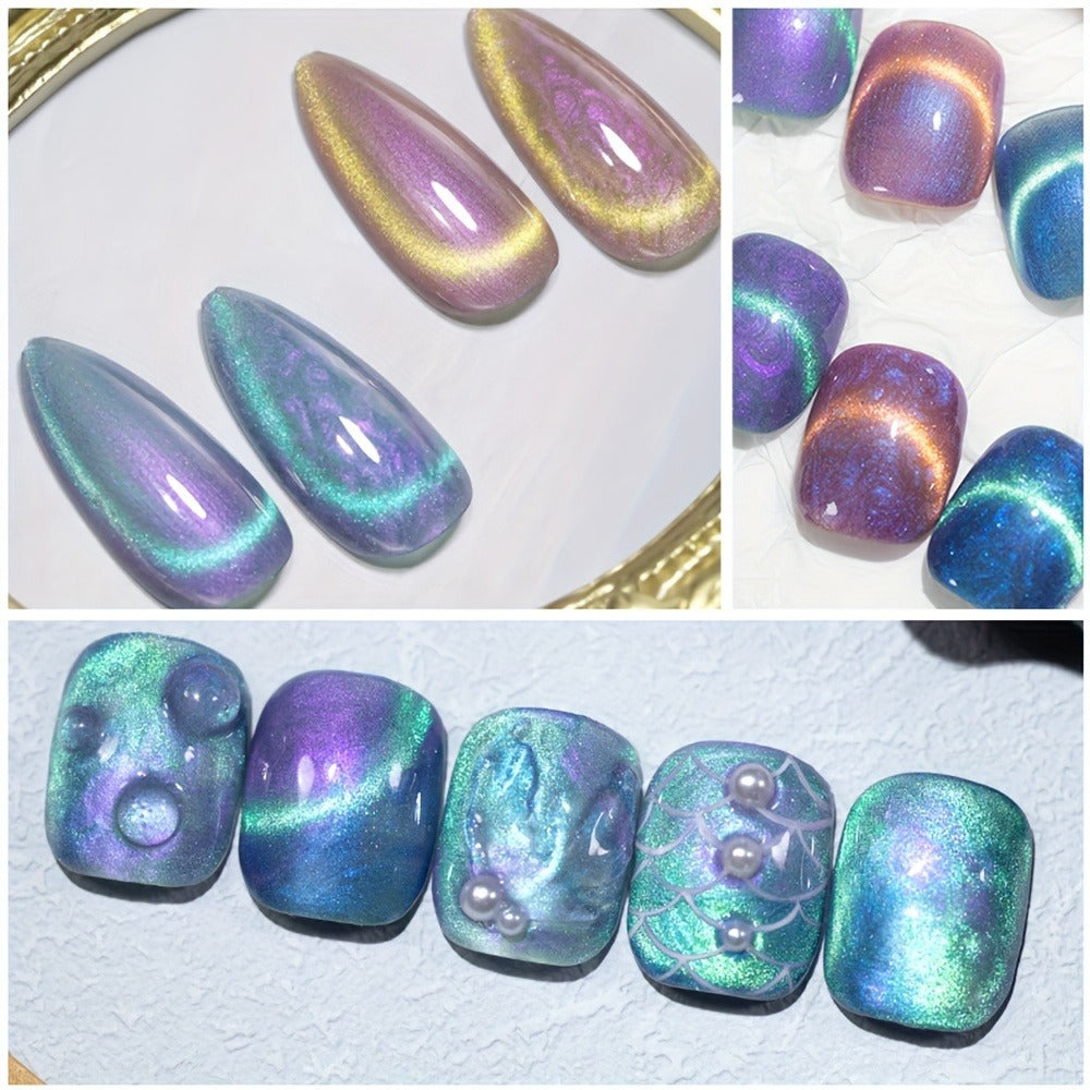 Gel Nail Polish 6-Piece 9D Aurora Magnetic Cat-Eye Set with Pearl-Shell Glitter Effect and UV/LED Soak-Off Cure — image 15