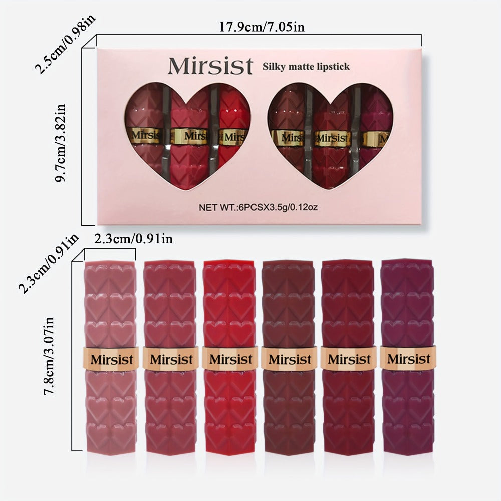 Lipstick Set, Mirsist 6-Piece Silky Matte Bullet Collection in Nude, Red, Brown, Berry and Plum Colors — image 5