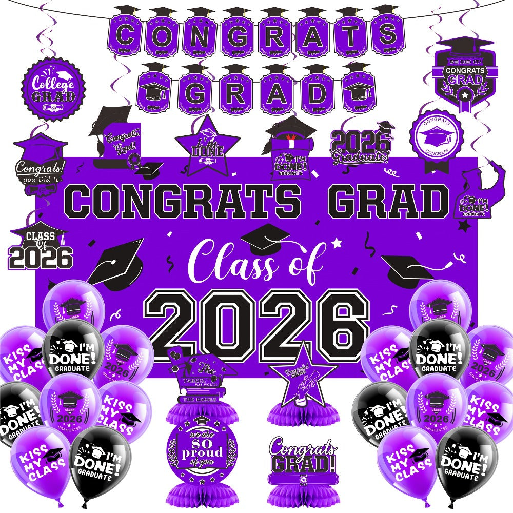 Class of 2026 Graduation Decoration Set with Letter Banner, Hanging Pieces and Six Color Options — image 3