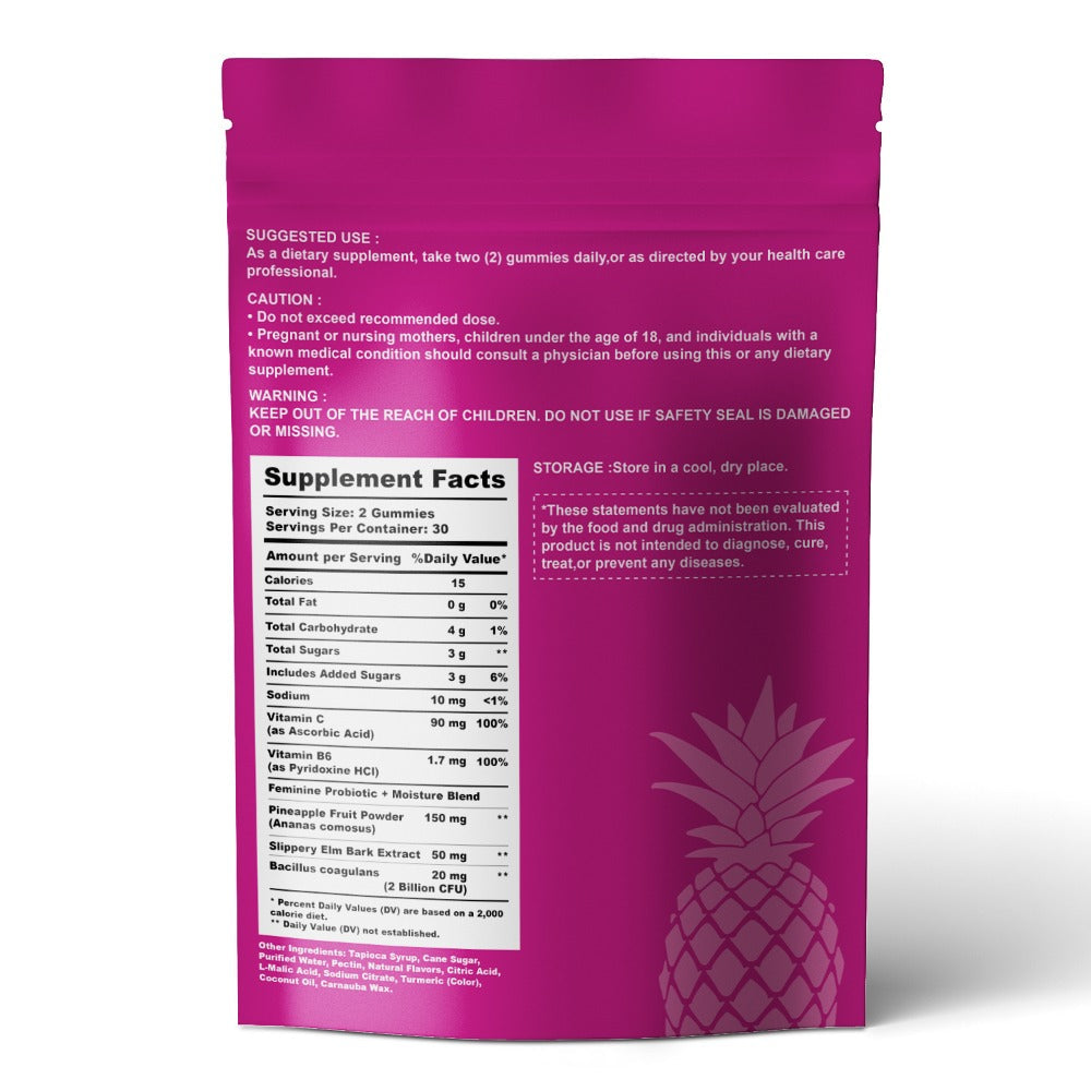 Women's Probiotic Gummies with Slippery Elm for pH Balance & Freshness, Pineapple Flavour, 60 Gummies — image 11