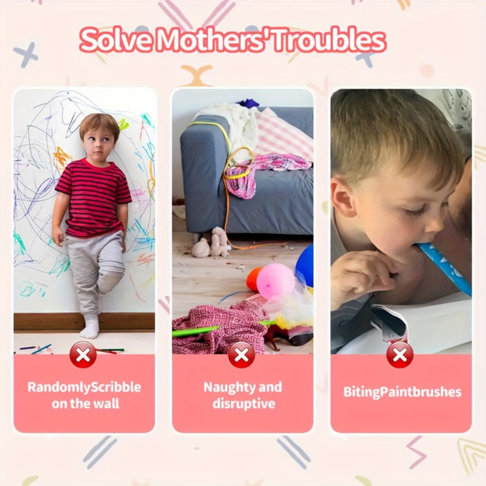Portable Kids Magnetic Drawing Board with Four Shape Stamps, Tethered Stylus, Carry Handle and Slide Eraser — image 6