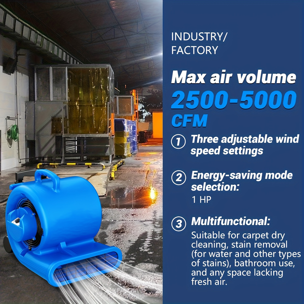 Air Mover Floor Dryer 5000CFM 1HP, Carpet Dryer & Portable Blower Fan, 3-Speed Quiet Floor Drying for Home & Commercial Use —