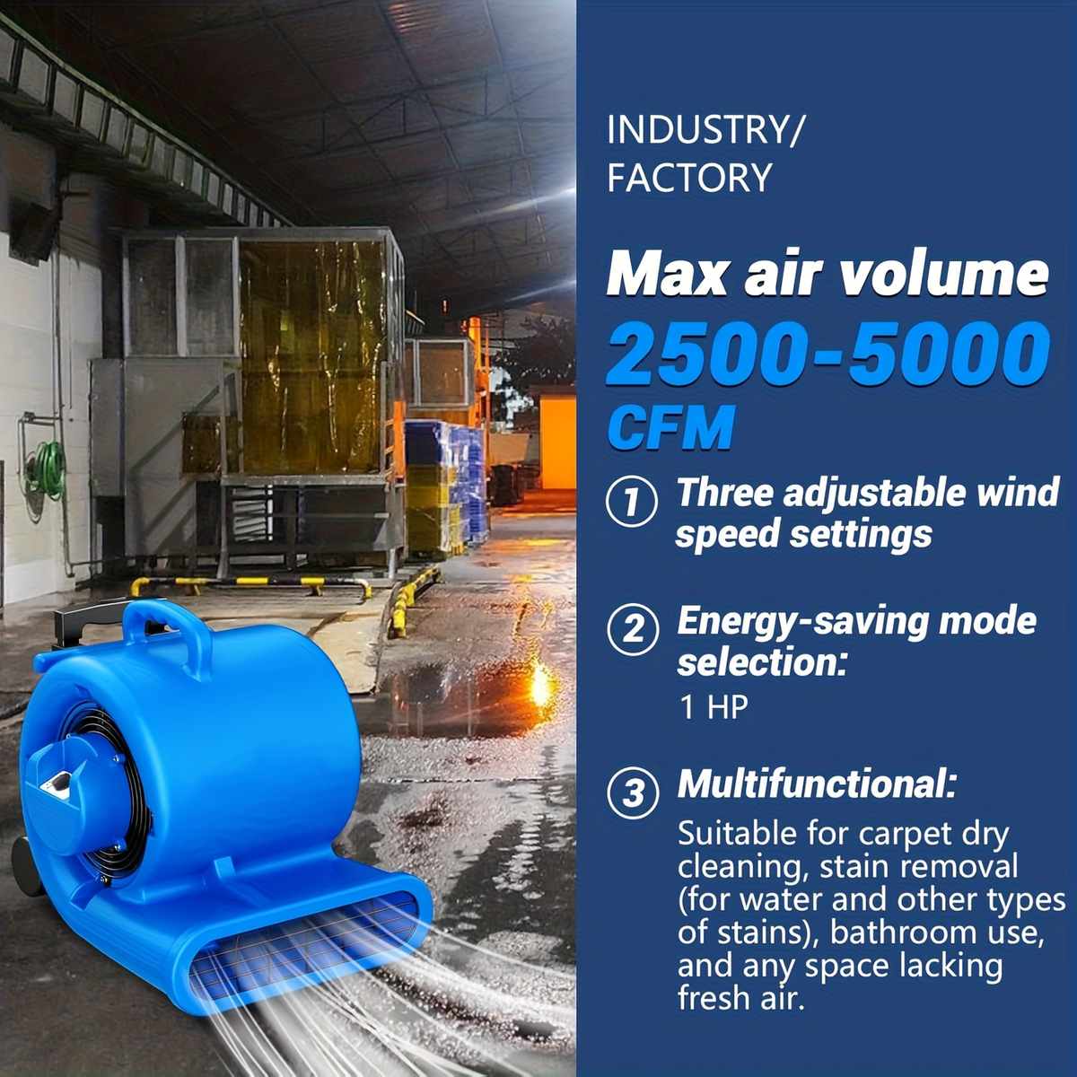 Air Mover Floor Dryer 5000CFM 1HP, Carpet Dryer & Portable Blower Fan, 3-Speed Quiet Floor Drying for Home & Commercial Use —