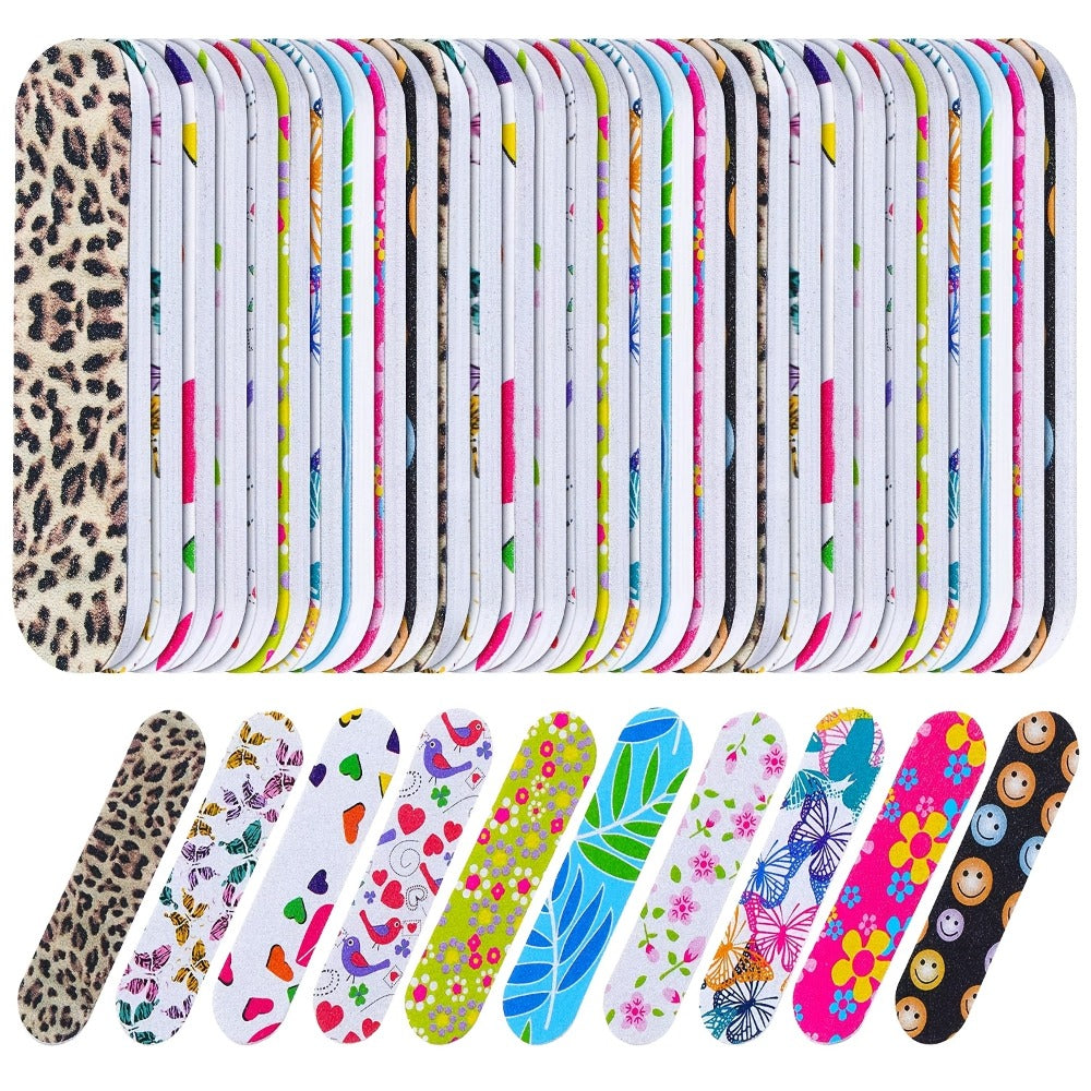 Nail Files Bulk 150 Pack Double Sided Emery Board Colorful Floral Oval Shape Disposable Nail File Set for Nail Shaping Smooth