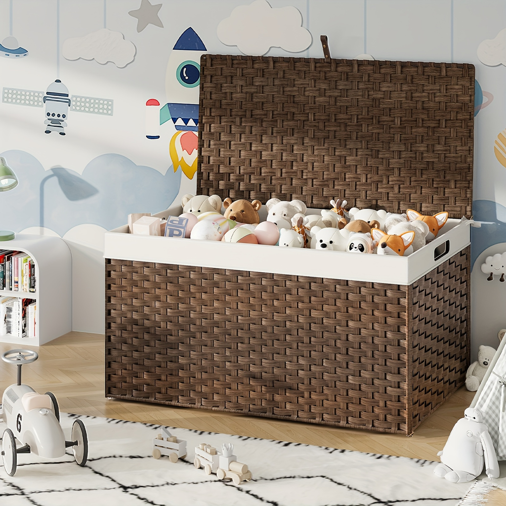 Large Wicker Storage Basket with Lid, Handles, Soft Lining, Metal Frame in a 220L Lidded Format — image 6
