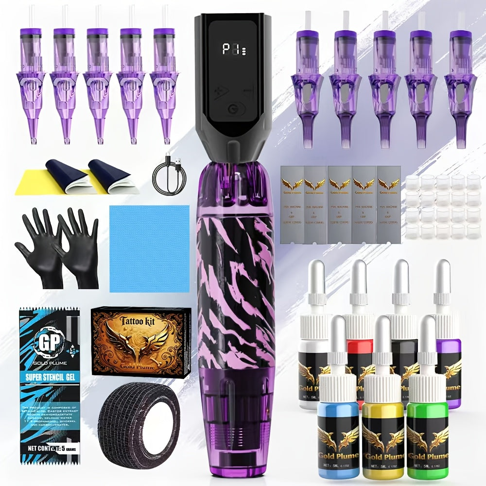 Tattoo Machine Kit GOLDPLUME TM-74 Wireless Rotary Pen with 1500mAh Battery, 10 Cartridges and 7 Ink Bottles — image 9