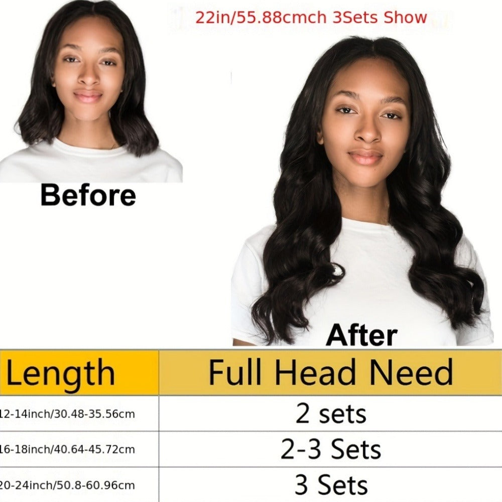 Clip In Human Hair Extensions Body Wave 8pcs 120g Full Head Real Human Hair Clip Ins Natural, for Home, Travel and Salon Hair