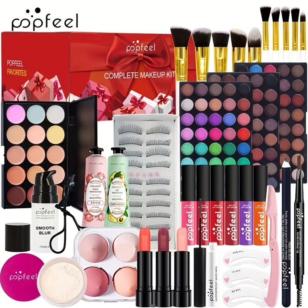 Makeup Gift Set POPFEEL 29-Color Eyeshadow Palette + Mascara + Eyeliner + Brow Pencil + Highlighter Powder + 7-Piece Brush Se
