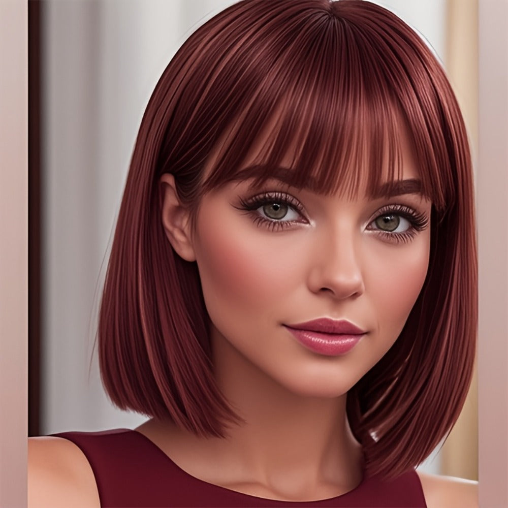 Synthetic Wig 12-Inch Straight Bob with Bangs and Rose Net Cap in Four Color Finishes for Daily Style — image 8
