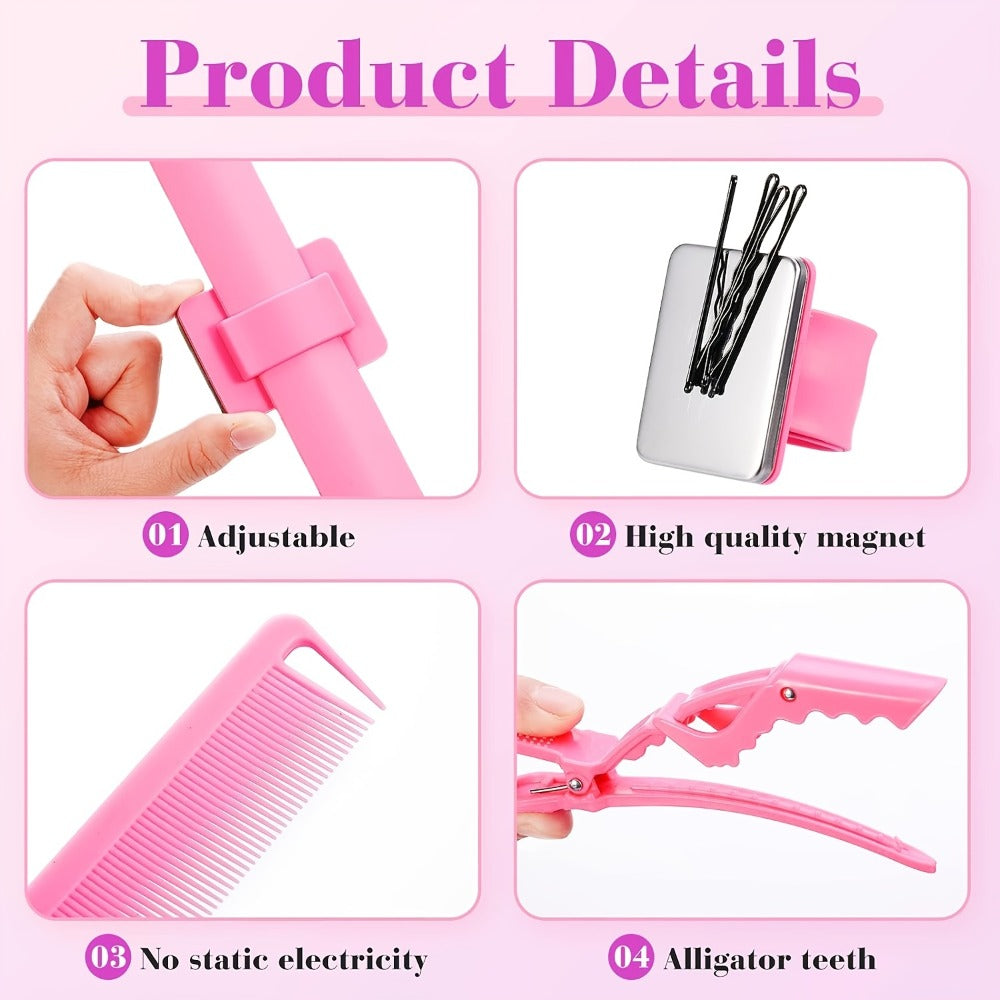 Hair Sectioning Clips 18-Piece Set with Crocodile Clips, Silicone Patting Separator & Curling Wrist Bracelet – Salon Perming 