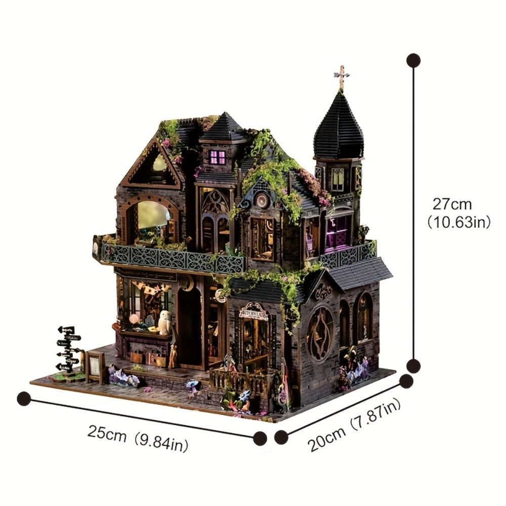 3D Wooden Puzzle Magic Castle Model Kit – DIY Assembly with Owl, Magic Hat & Flowers, Bookshelf Desk Decoration — image 4