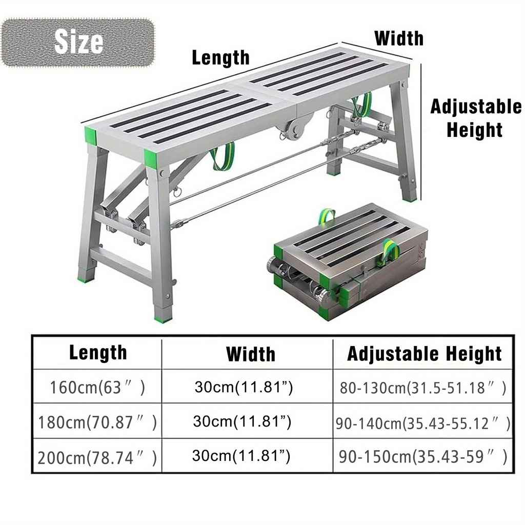 Scaffolding Work Platform Folding Steel Step Ladder Adjustable Height Portable Drywall Bench for Garden, Patio and Yard Use —