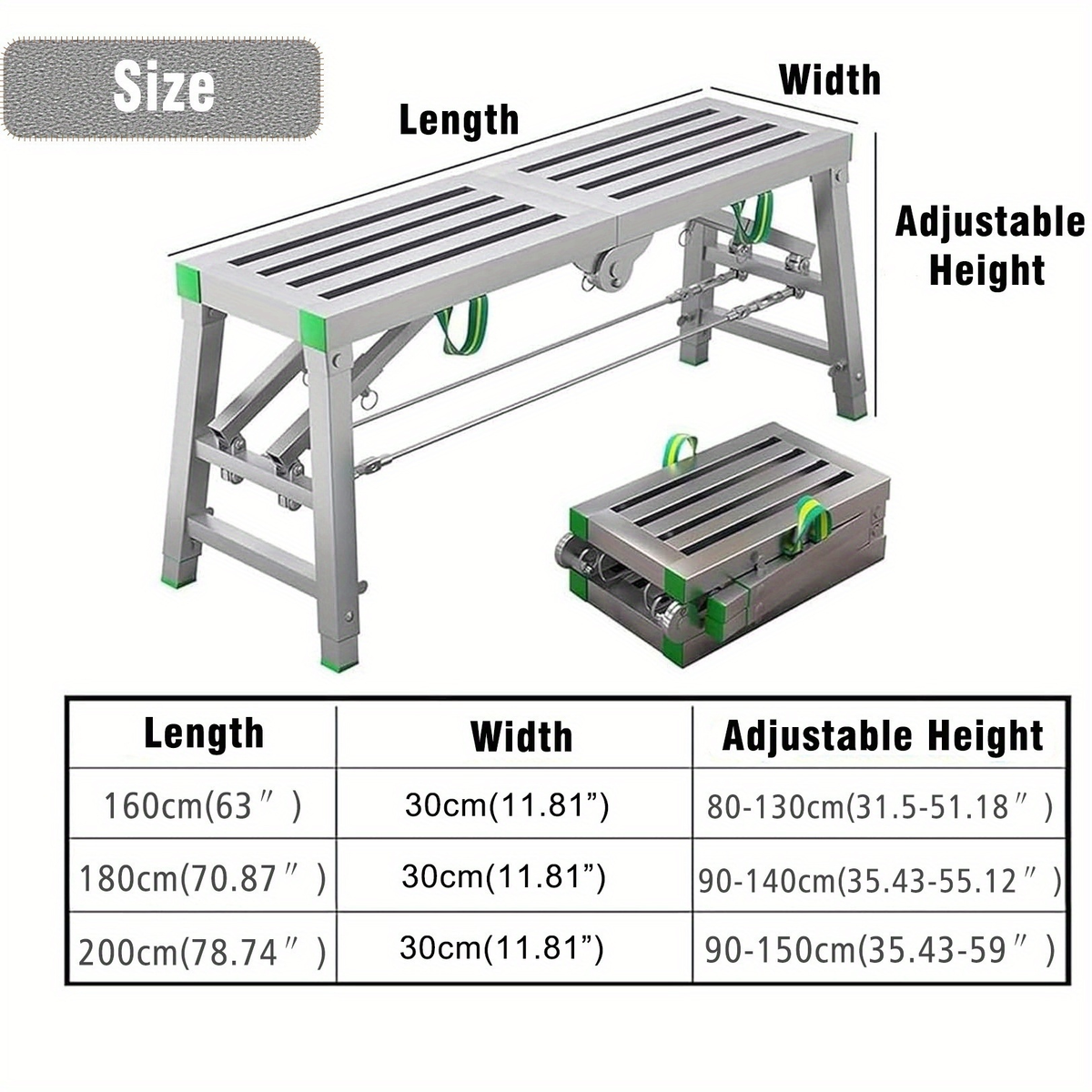Scaffolding Work Platform Folding Steel Step Ladder Adjustable Height Portable Drywall Bench for Garden, Patio and Yard Use —