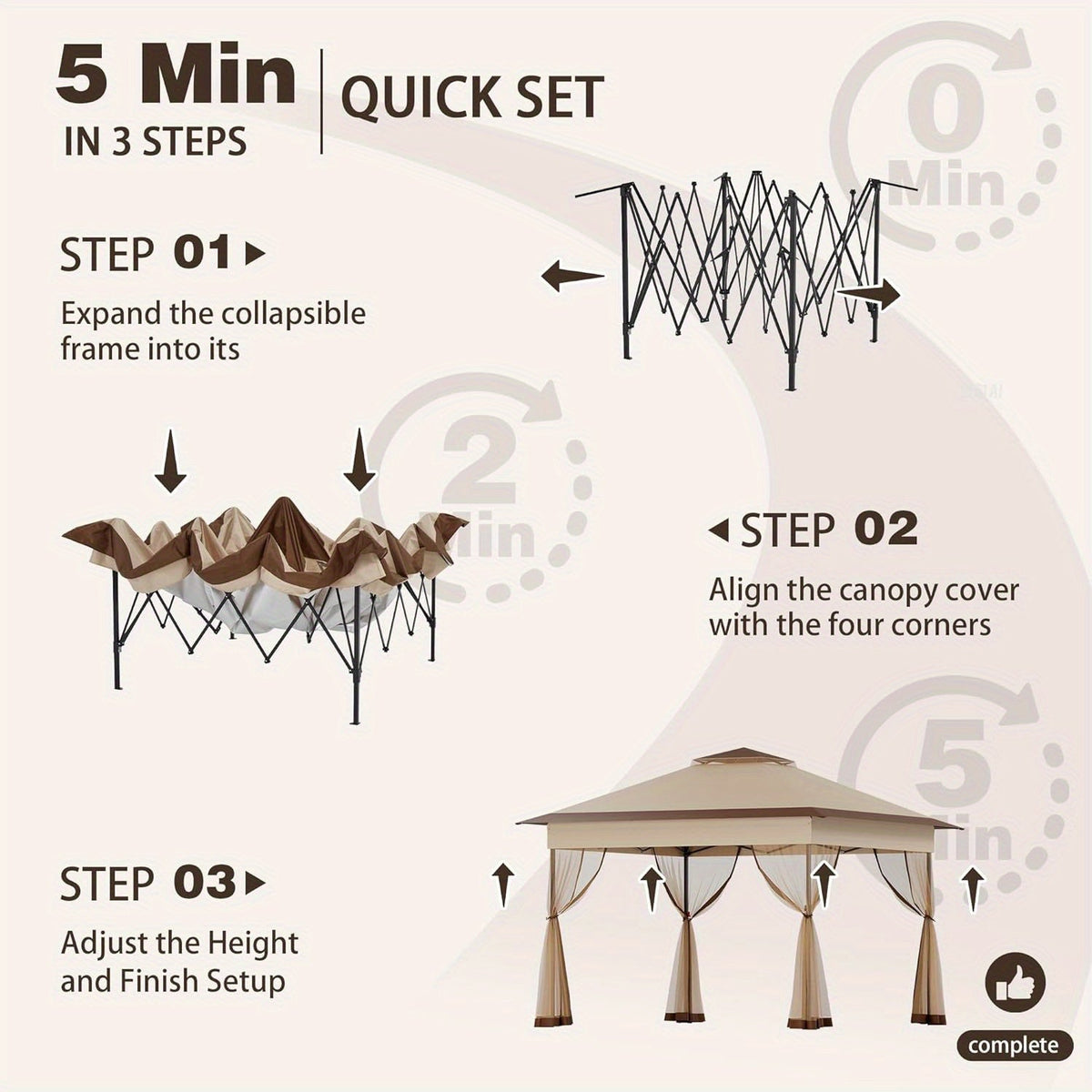 11x11ft Pop-Up Gazebo Tent with Full Mesh Curtains, Three Height Positions and Three Color Options — image 8