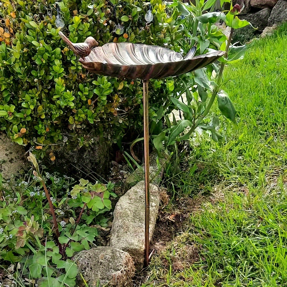 Sculpted Big-Leaf Bird Bath with Ground Stake in Single or Two-Piece Options for Garden Use — image 5