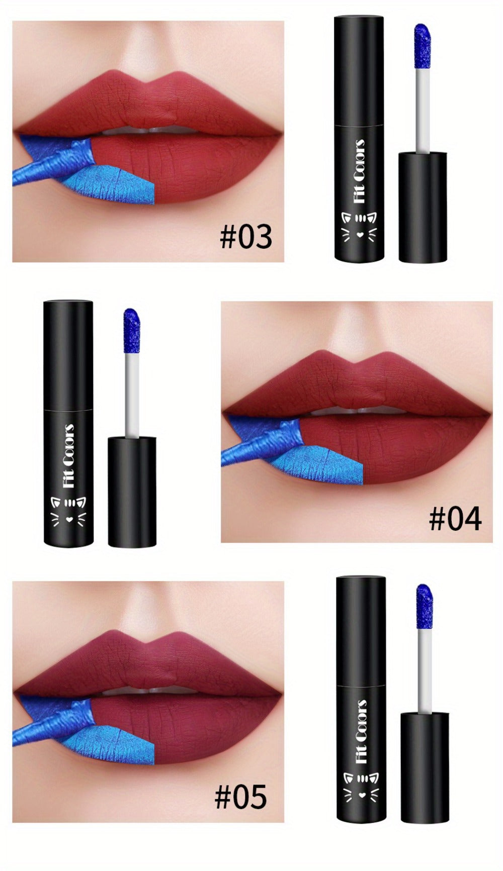 Matte Velvet Lip Stain Set 6 Colors Waterproof Smudge-Proof, Metallic Blue Cobalt Bold Shades Vegan Lip Gloss for All Skin To