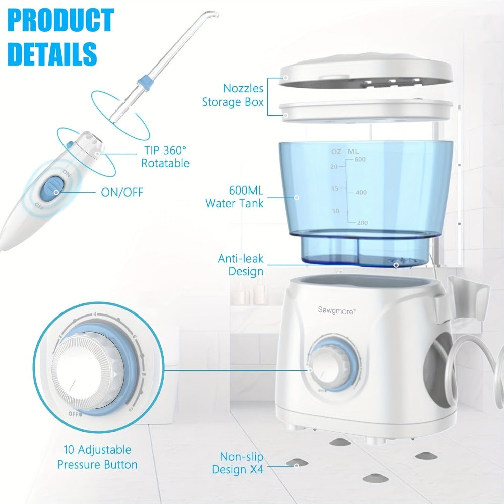 Water Flosser Countertop FC166 Oral Irrigator with 600ml Tank, Ten Pressure Settings, Eight Nozzles and Rotary Dial — image 6
