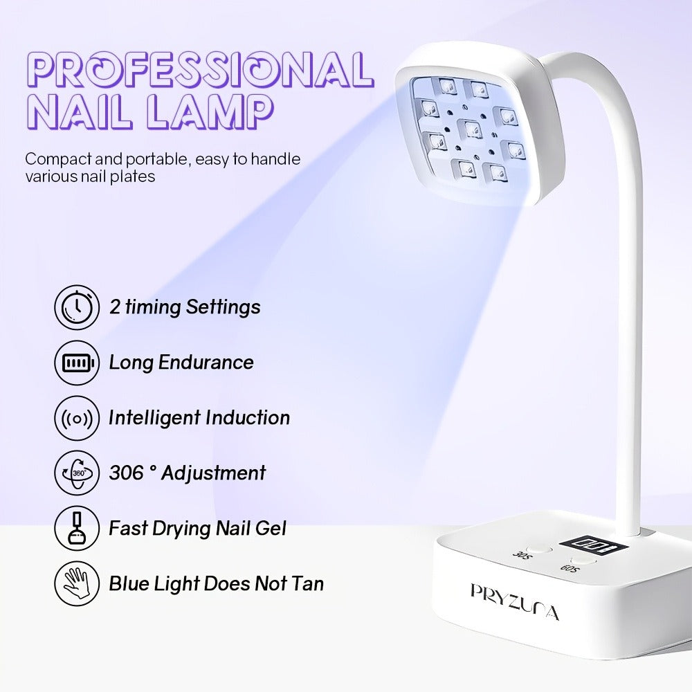 UV LED Nail Lamp Smart Sensor Auto-Start Rechargeable Cordless with 360° Flexible Gooseneck LCD Display 30s 60s Timer — image