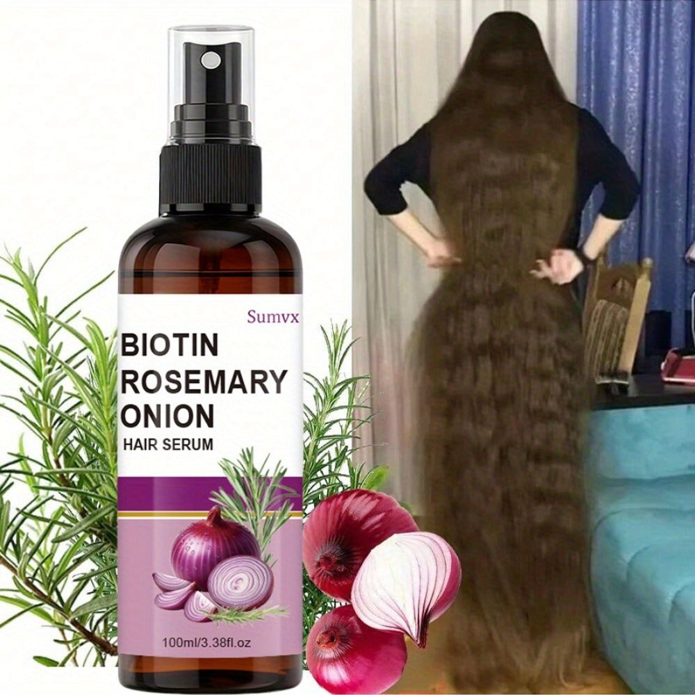Biotin Rosemary & Onion Oil Hair Growth Serum Spray 100ml – Leave-In Treatment for Damaged Brittle Hair, Reduces Breakage & F