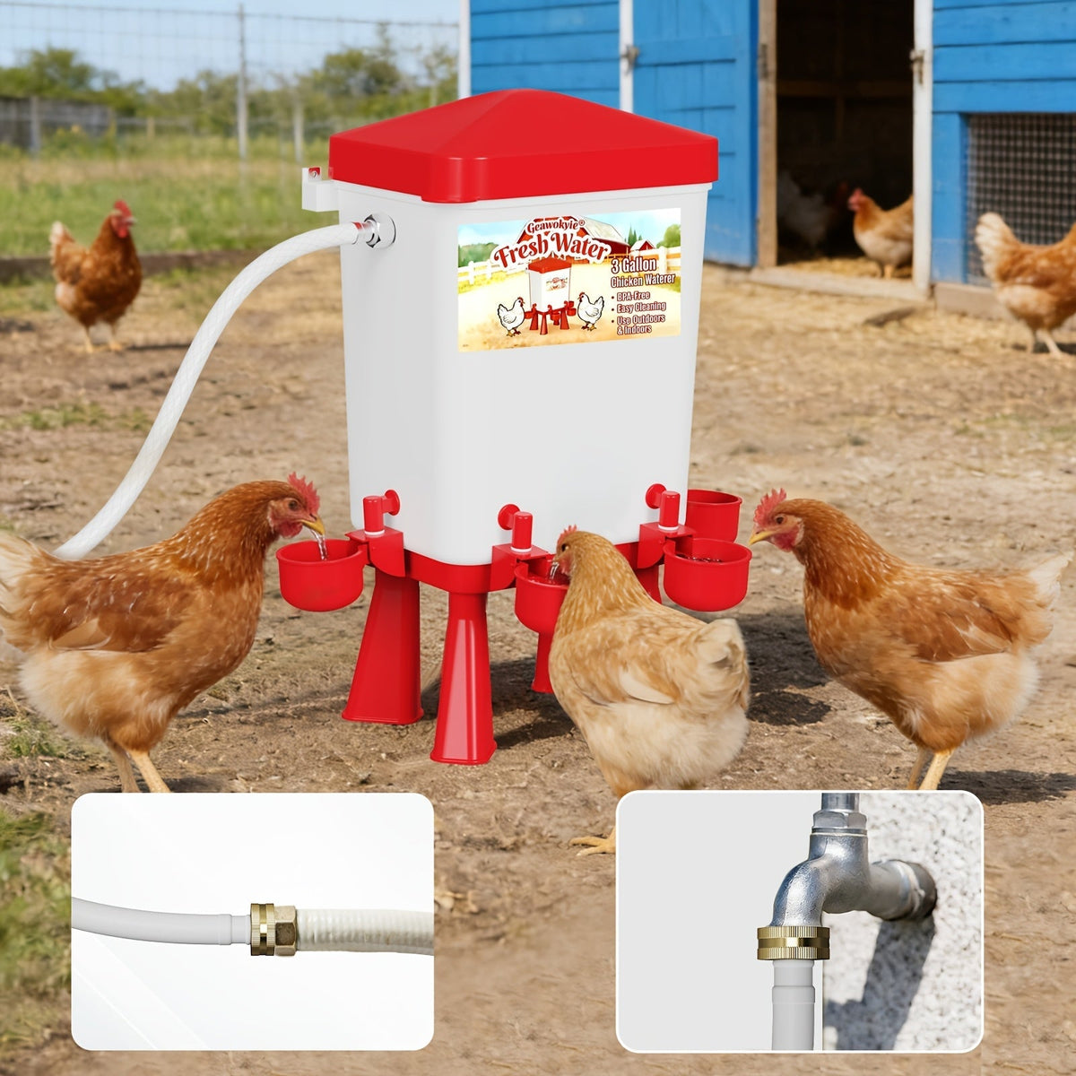 Chicken Waterer, Float Valve Hose Connect Continuous Auto Chick Duck for Garden, Patio and Yard Use — image 2