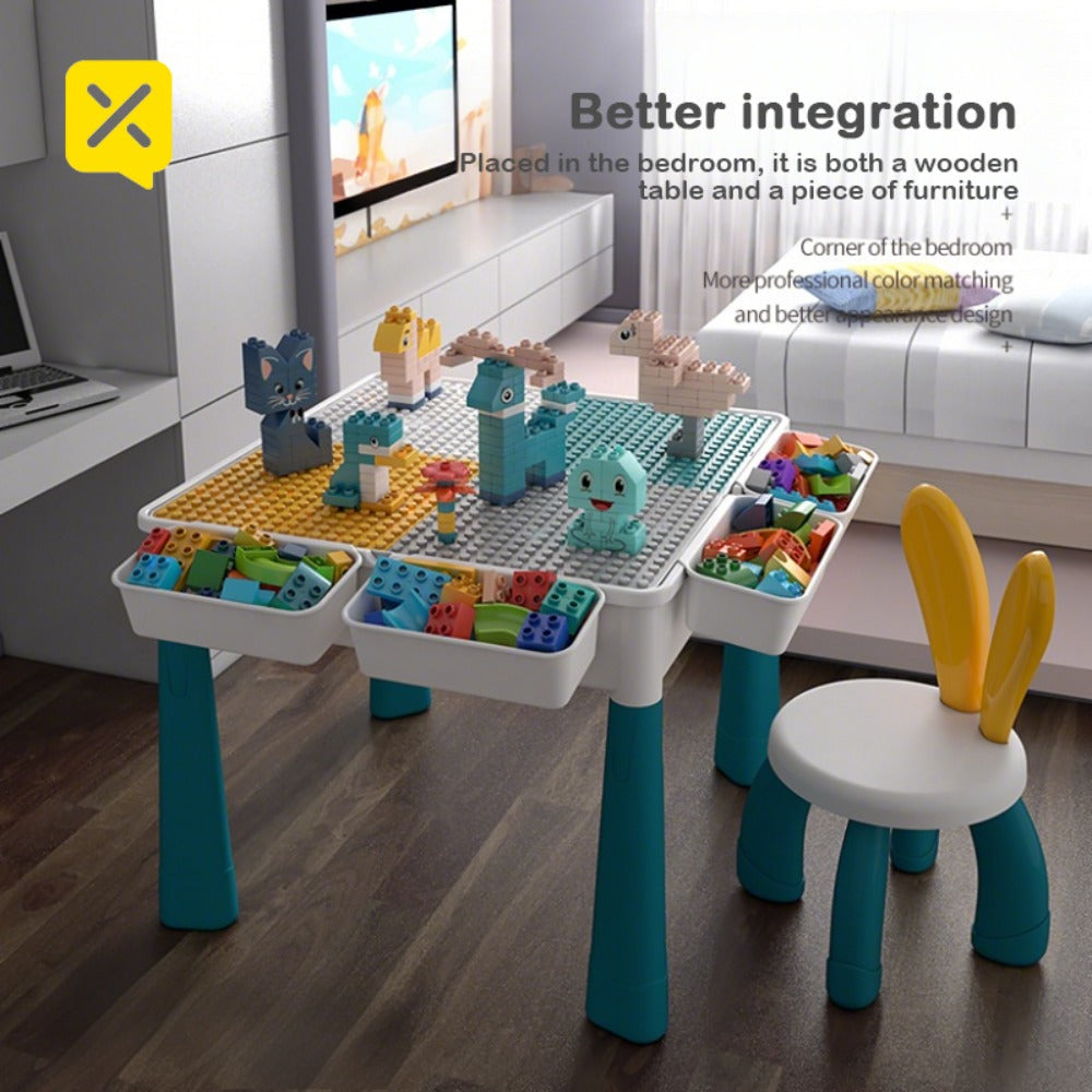 Kids Activity Table Building Blocks LEGO Compatible Play Table for Toddlers, Durable ABS Plastic Space-Saving Corner Design —
