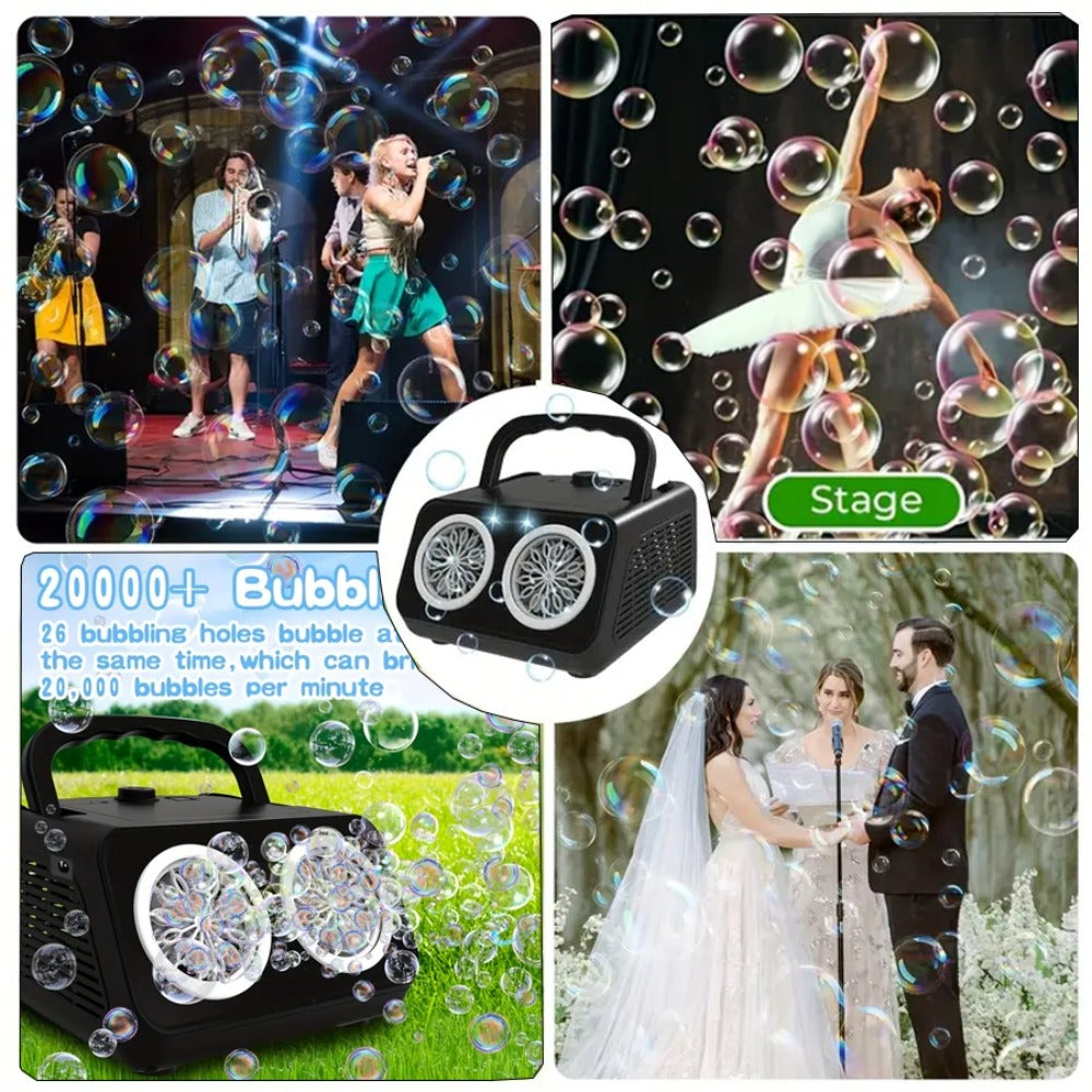 White Dual-Wheel Bubble Machine with Material Thickened Label, Handle, USB Port and Battery Compartment — image 14