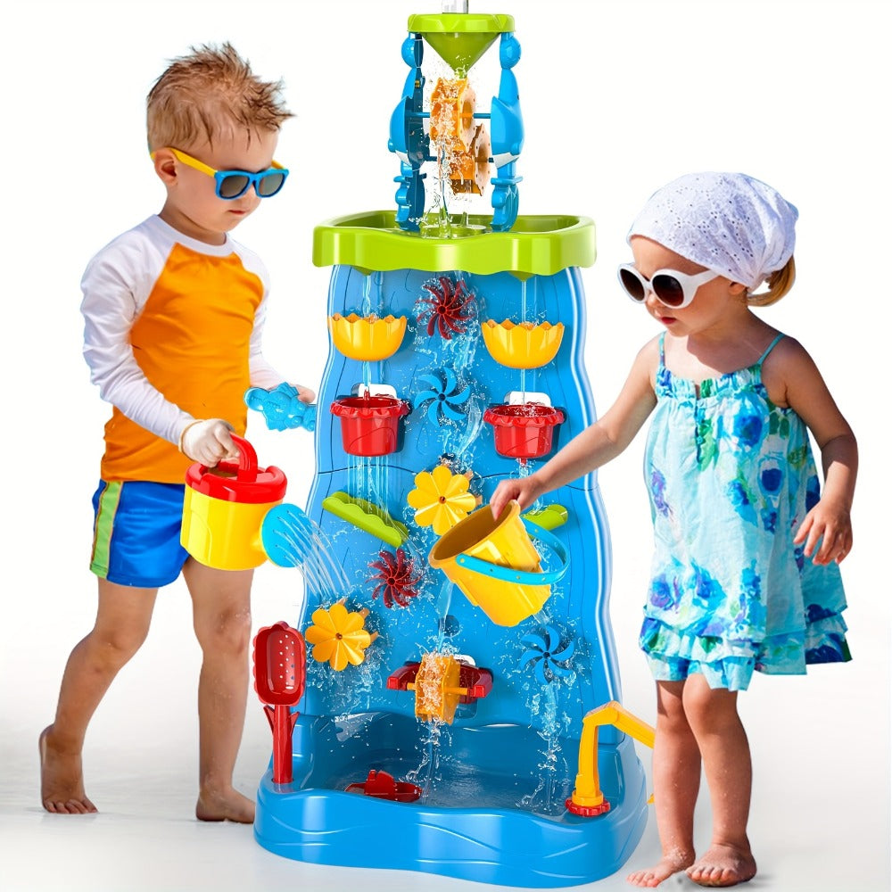 Water Play Table for Kids Double-Sided Waterfall & Beach Sand Zone, Outdoor Sensory Activity Toy for Toddlers Ages 3+ — image