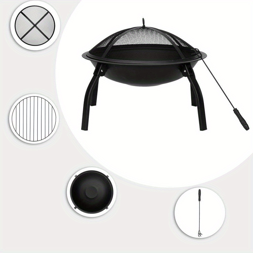 Square Fire Pit Table 32 Inch Metal Wood Burning Outdoor Fire Pit with Mesh Lid, Poker & Tabletop for Backyard Patio Garden G