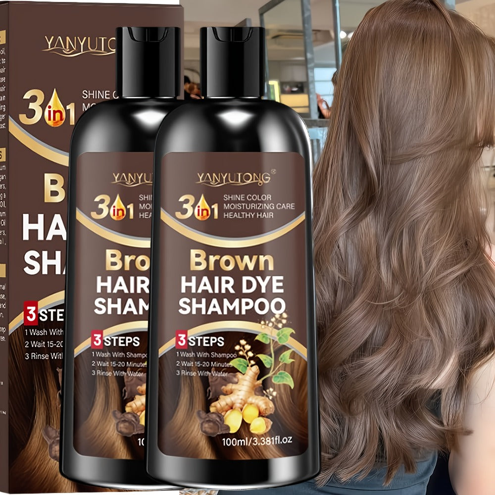 Hair Color Shampoo, YANYUTONG Brown Two-Bottle Set with 3.38oz in Each Labeled Pump Bottle — image 8