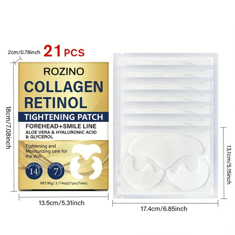 Anti-Wrinkle Face Patches 21pcs with Collagen Retinol Hyaluronic Acid & Aloe Vera – Forehead Smile Line Nasolabial Fold Overn