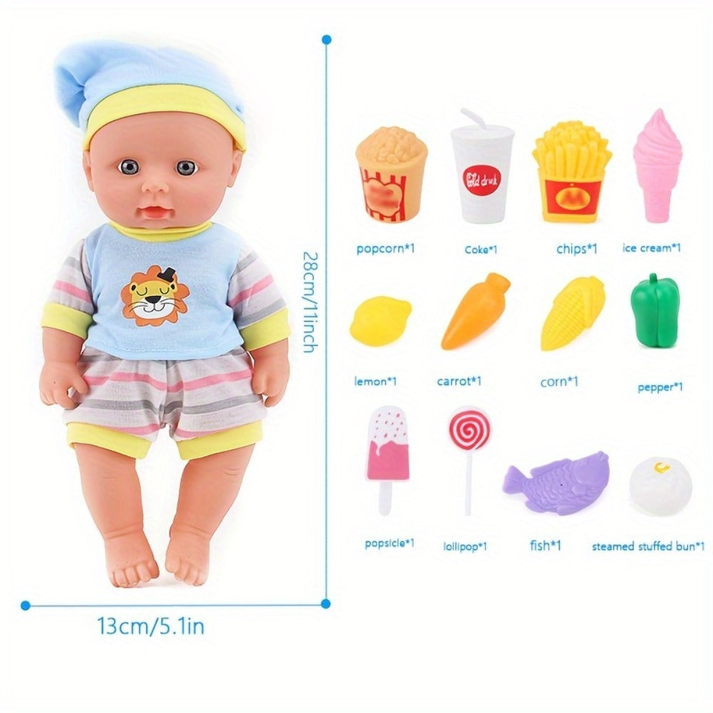 11-Inch Baby Doll and Folding Stroller Playset with 12 Food Accessories in Pink or Purple Color Options — image 13