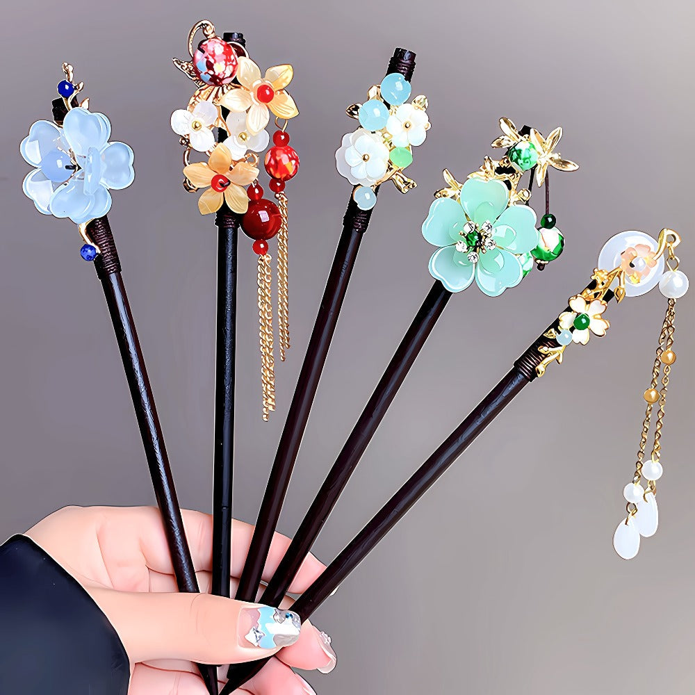 Hair Accessories Five-Piece Wooden Flower Hairpin Set in Mixed Finishes for Buns and Updos — image 10