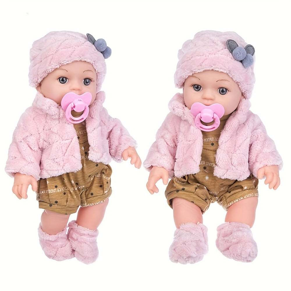 Mini Reborn Baby Doll 12 Inch Pink Plush Outfit Set – 30cm Realistic Newborn Girl Doll with Hat, Socks & Pacifier — image 5