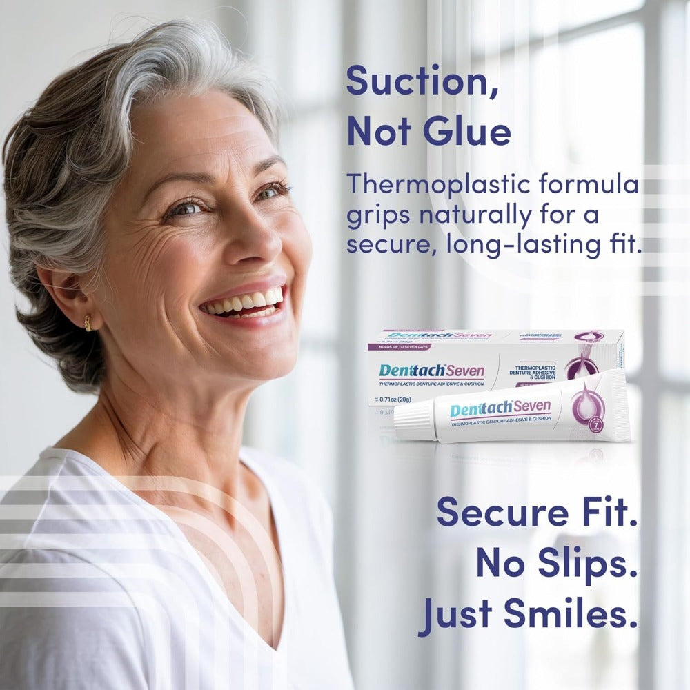 Denttach 7-Day Hold Denture Adhesive Thermoplastic Cushion Reliner Zinc-Free No-Glue Secure Grip for Upper Lower Dentures All