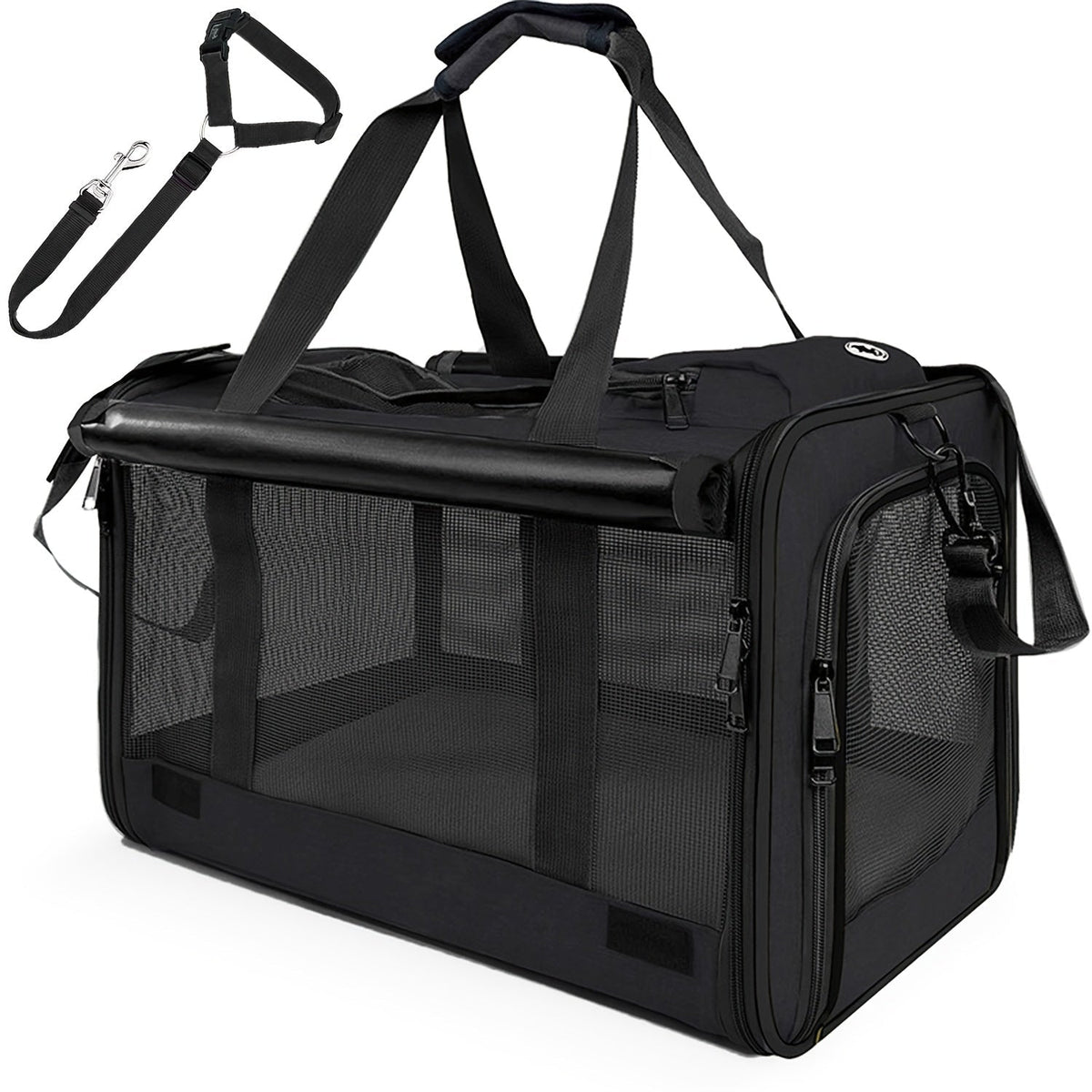 Foldable Pet Carrier Tote with Wide Mesh Panels, Zippered Access, Top Handles and Detachable Shoulder Strap — image 8