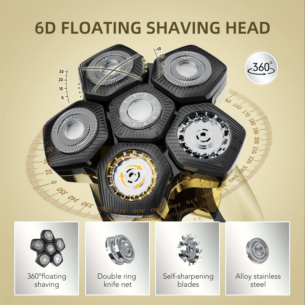 Electric Head Shaver for Bald Men 7D 7 Floating Heads – All-in-One Grooming Kit with Nose Hair Trimmer & Facial Cleaning Brus