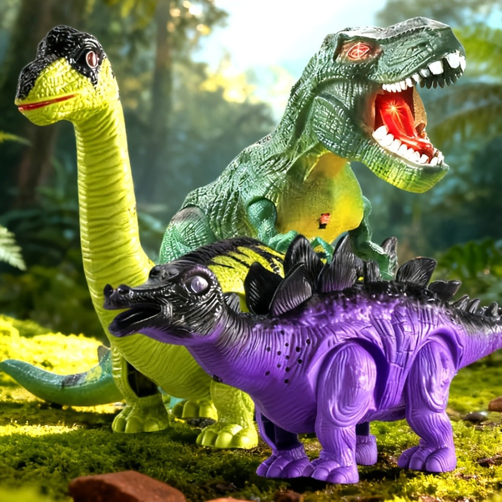 Interactive Dinosaur Toy Set 3 Pack with Walking, Roaring Sound & Lights, Electric T-Rex, Stegosaurus & Brachiosaurus — image