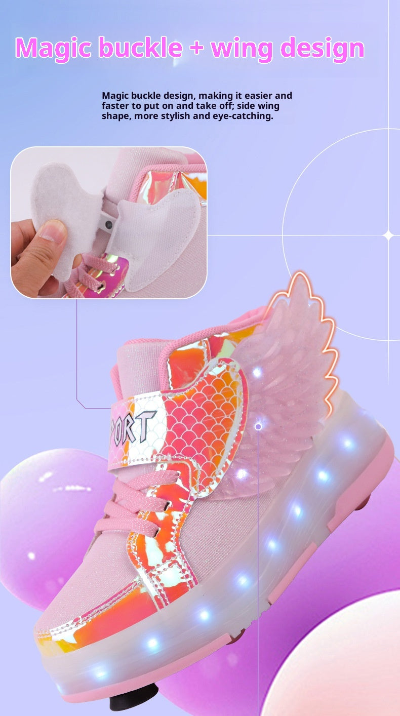 Children's Double-wheel Deformed Wings LED Luminous Rollerskate