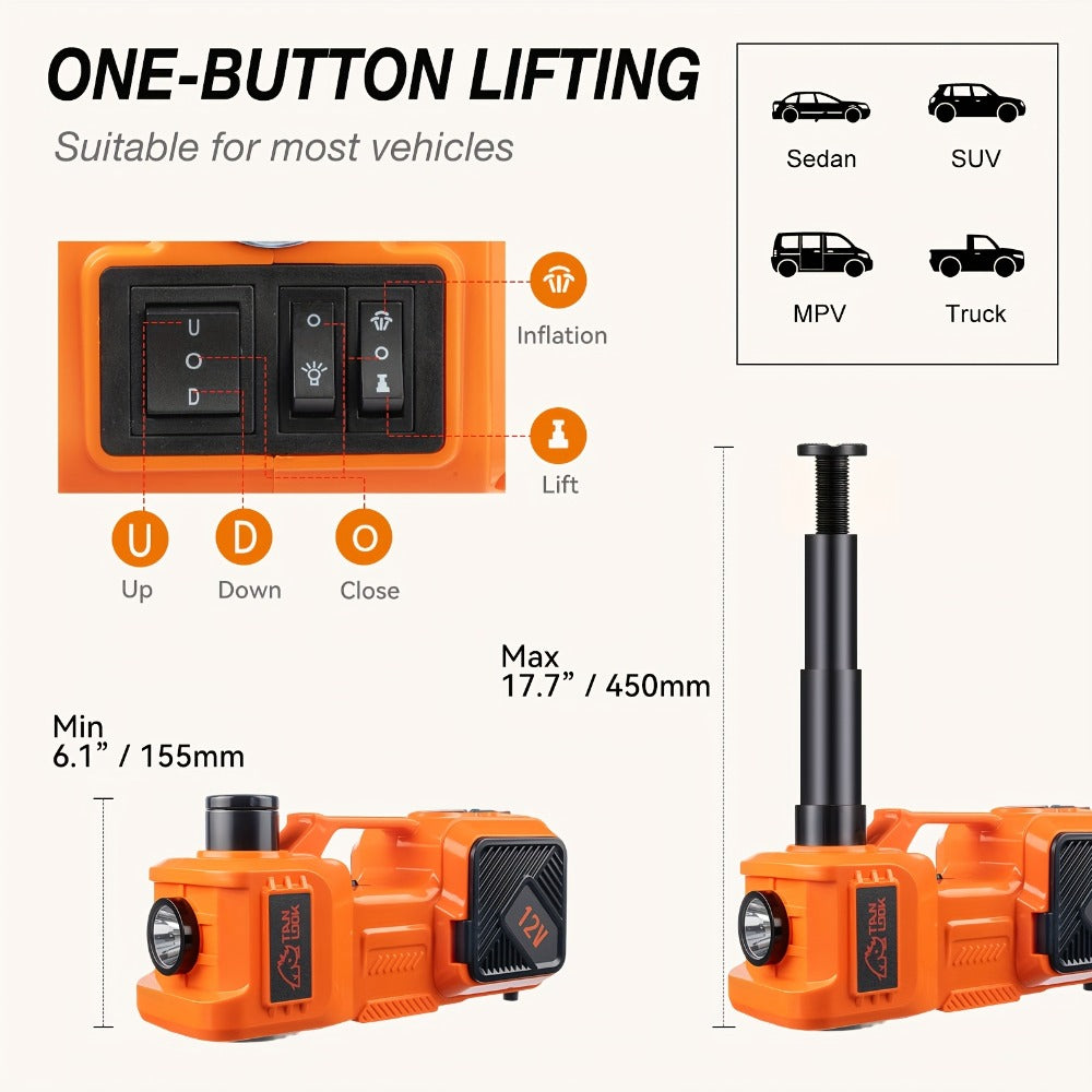 5 Ton Electric Hydraulic Car Jack with Built-in Air Pump – Portable Car Lift for SUV MPV Truck, Tire Replacement & Emergency 