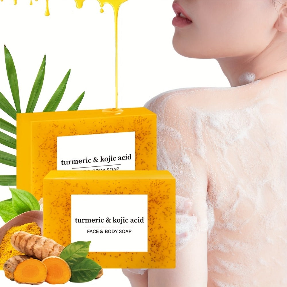 Handmade Turmeric Lemon Soap Bar Set Natural Exfoliating Face Body Cleansing Oil Control Alcohol Free with Lathering Screens 