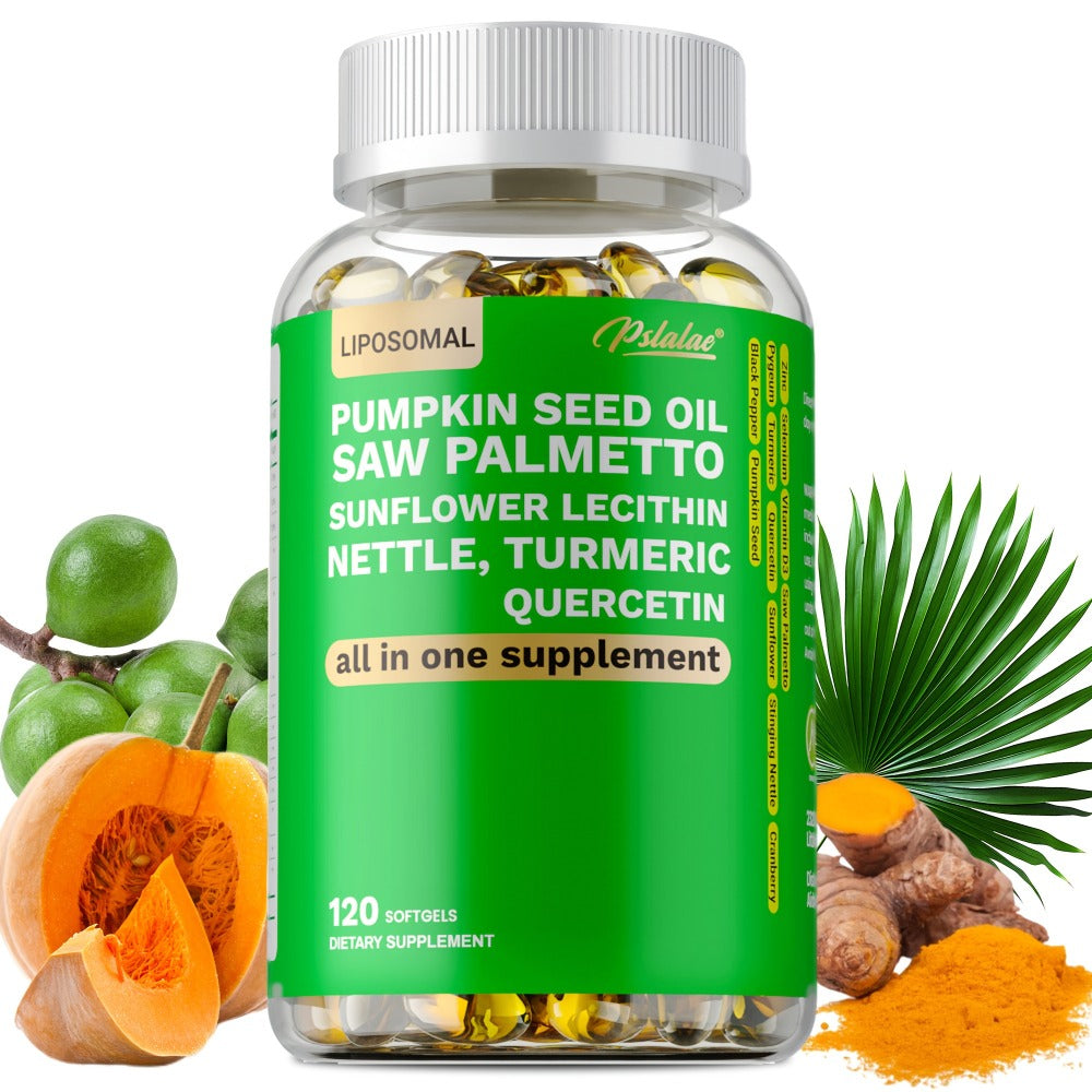 Saw Palmetto Capsules with Pumpkin Seed Oil, Pygeum & Quercetin, Urinary, Bladder, Hair & Heart Health Support for Women & Me