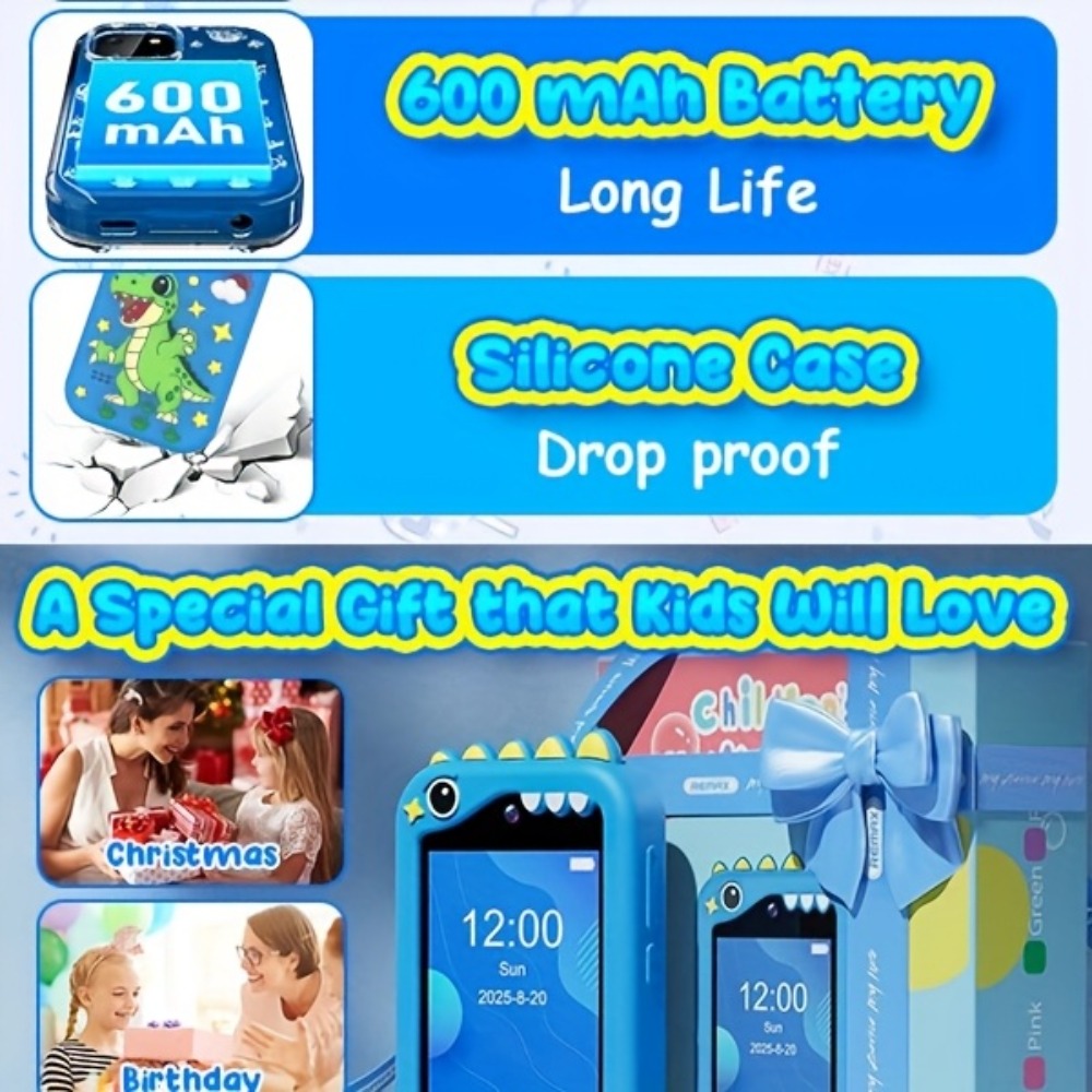 Kids Toy Mobile Phone with Dual Cameras, Touchscreen & MP3 Player, Educational Toy with Games, Alarm Clock & USB Charging — i
