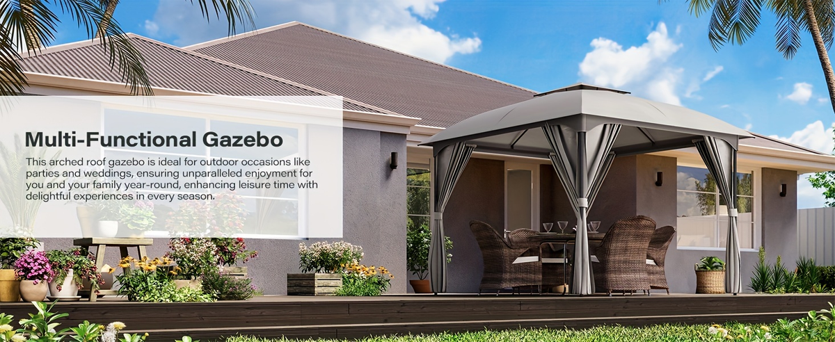 Gazebo Canopy Tent 10x10ft Arch Double Roof Mosquito Net Curtains for Garden, Yard and Pest Management — image 8
