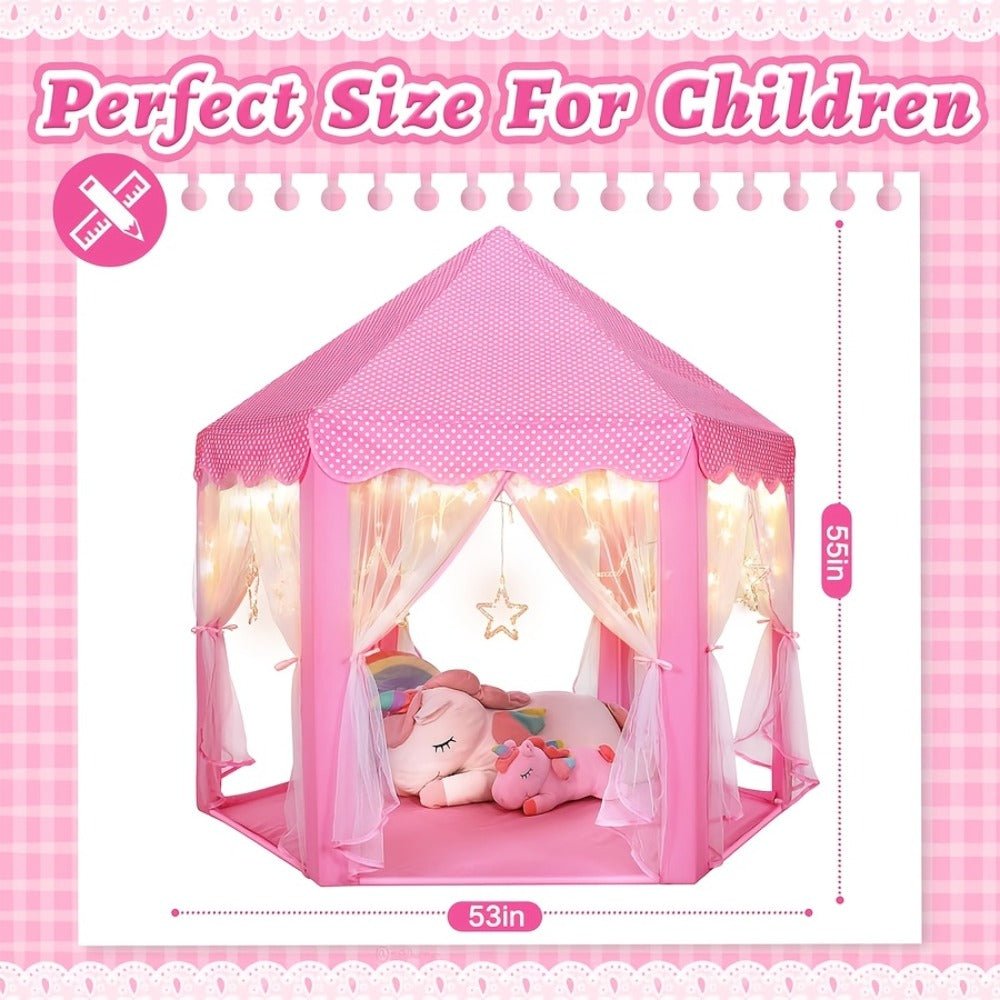 Pink Princess Hexagon Play Tent for Girls Indoor Dream Castle with Gauze with the Listed Color, Size or Set Options for Every