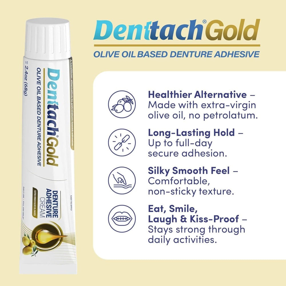 Denture Adhesive Cream Zinc-Free Olive Oil Formula, All Day for Full & Partial Dentures Petroleum-Free — image 2