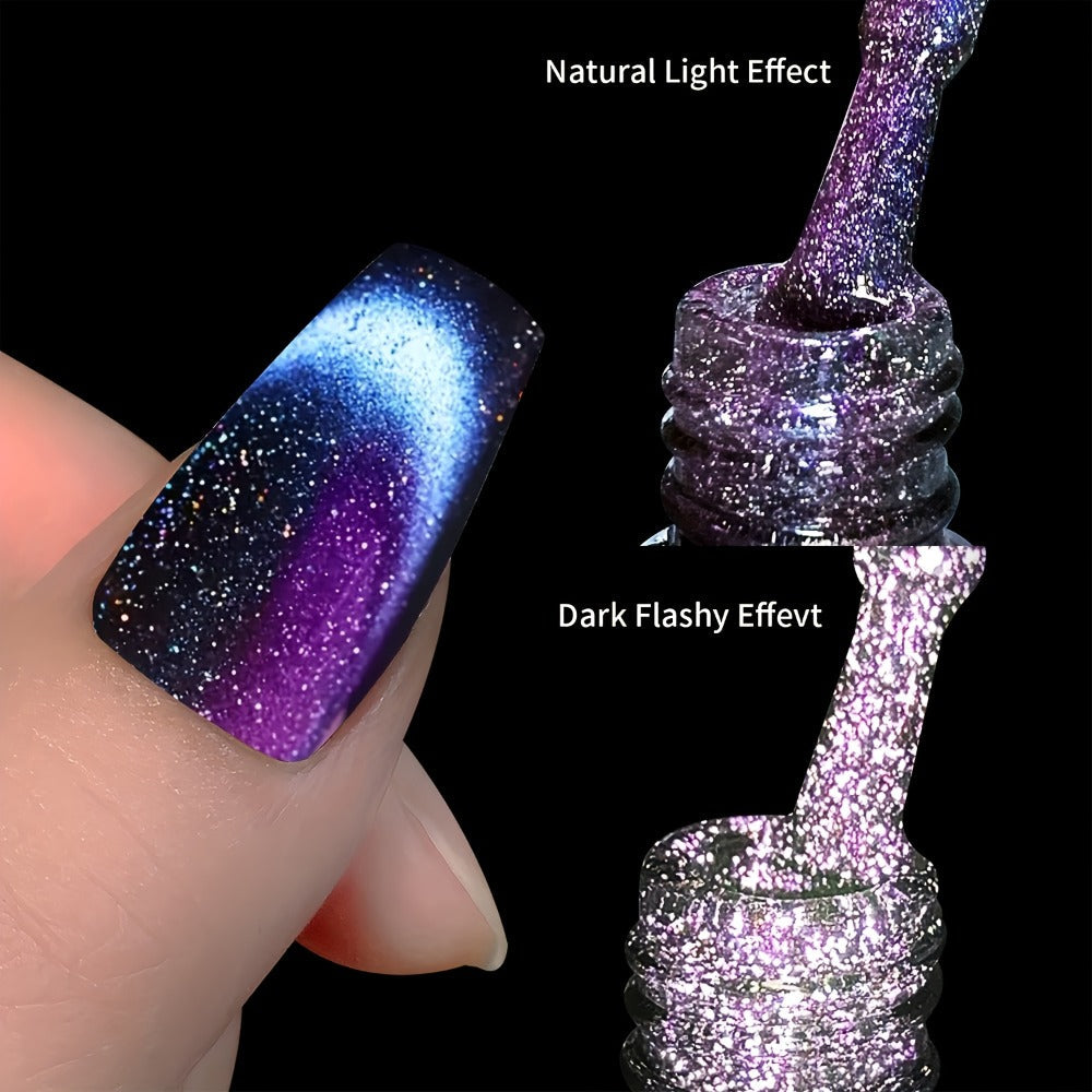 Magnetic Cat Eye Gel Nail Polish 9D Holographic Rainbow Glitter Blue & Purple – LED UV Soak-Off Gel Polish Paraben-Free Water