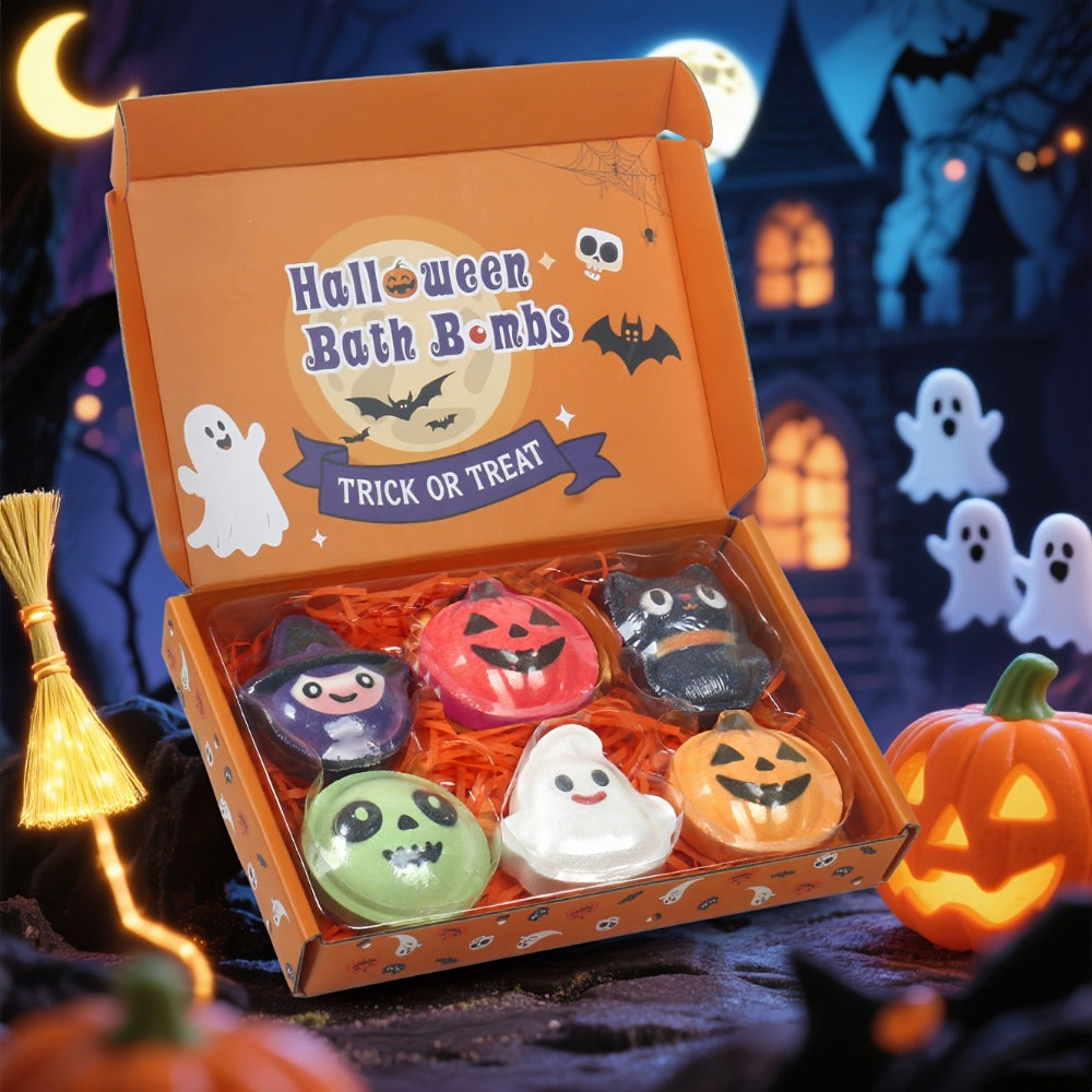Bath Bombs, 5-Piece Halloween Gift Set with Pumpkin, Bat, Skull, Hat and Cat Shapes in Individual Wrappers — image 1